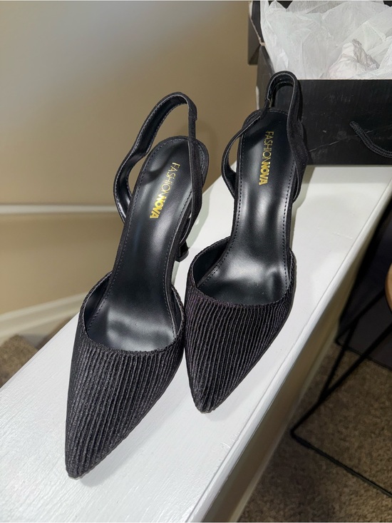 Fashion Nova Shoes - Fashion Nova Black Ribbed Pointed Slingback Heels